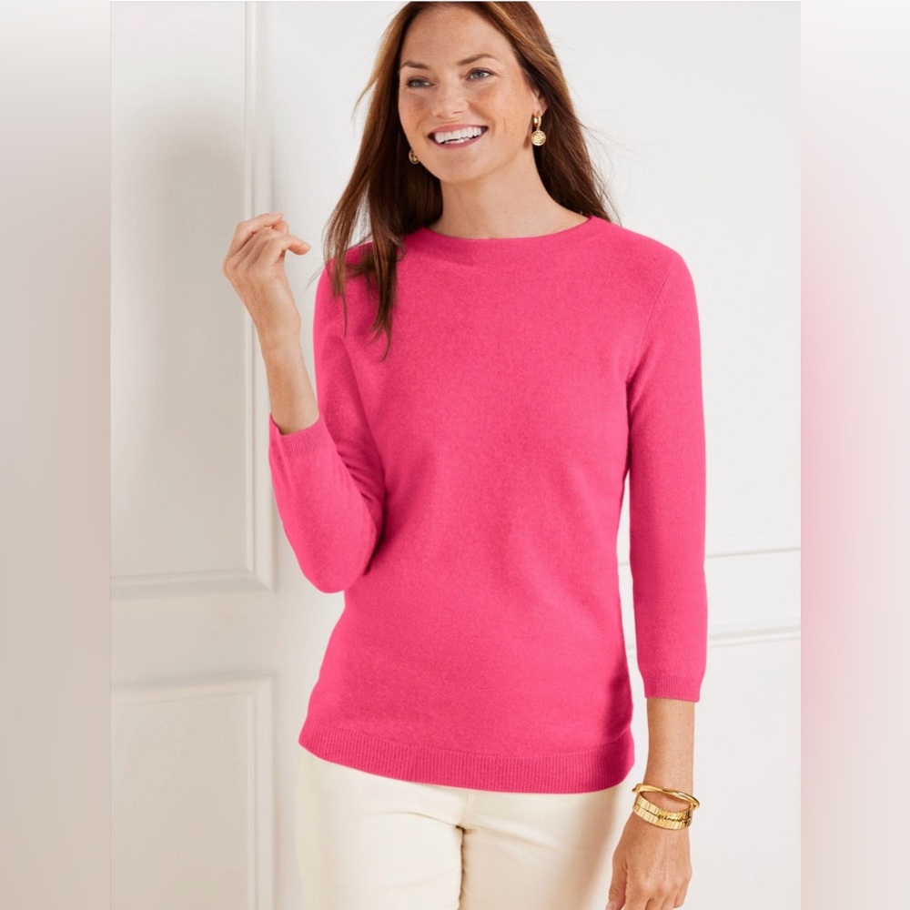 Talbots Audrey Cashmere Sweater, Sz. LP, Pink, Very Soft, 3/4 Sleeves